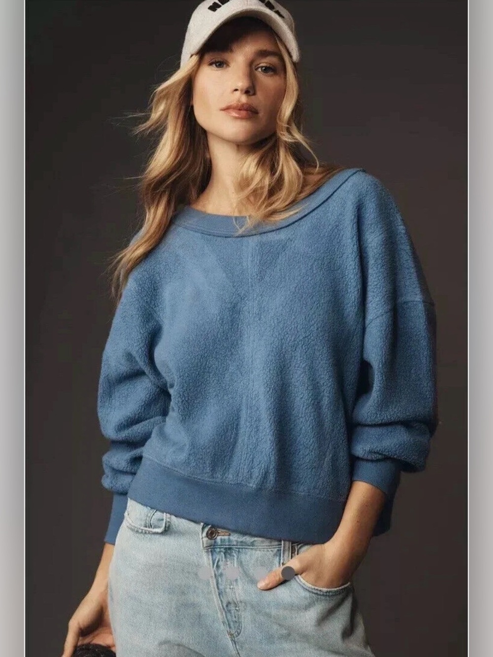 Daily Practice Anthropologie Long-Sleeve Pullover Cross Back Blue Top Medium - Picture 2 of 6
